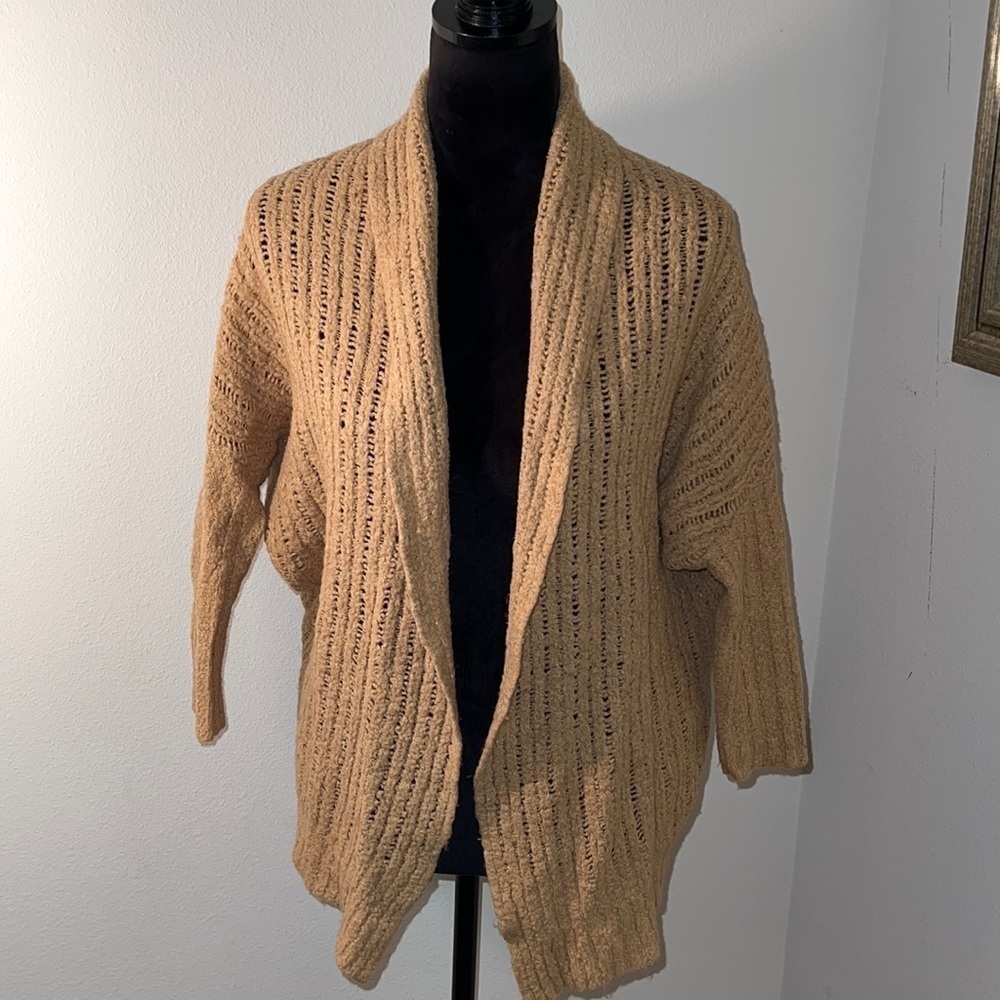 Lucky Brand acrylic/wool blend knit open tan sweater cardigan Sz XS